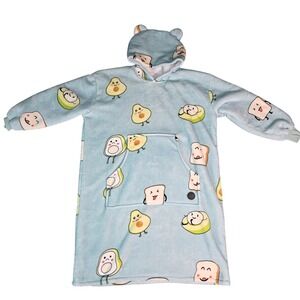 Three Poodle Avocado Toast Wearable Blanket Hoodie Blue Sherpa Lined Oversized